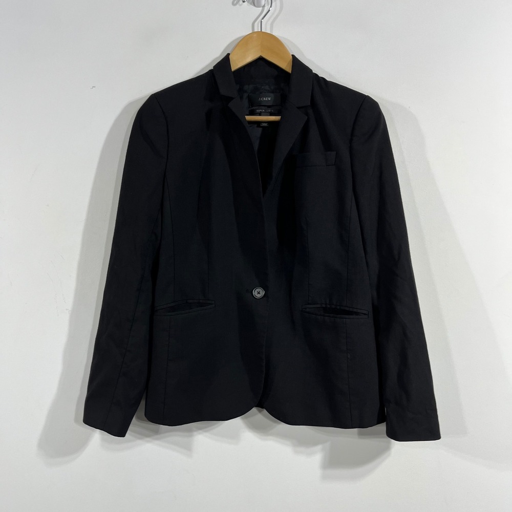 J.Crew Super 120s Academia Preppy Wool Blazer Black Jacket Size 6 Old Money